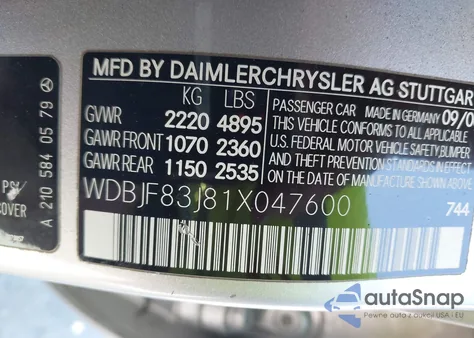 2001 Mercedes-Benz E 430 4M z USA, uszkodzony, nr VIN WDBJF83J81X047600